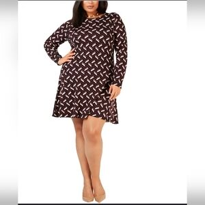 MICHAEL KORS Chevron Print Fit & Flare Sweater Dress in Cordovan Size 2X